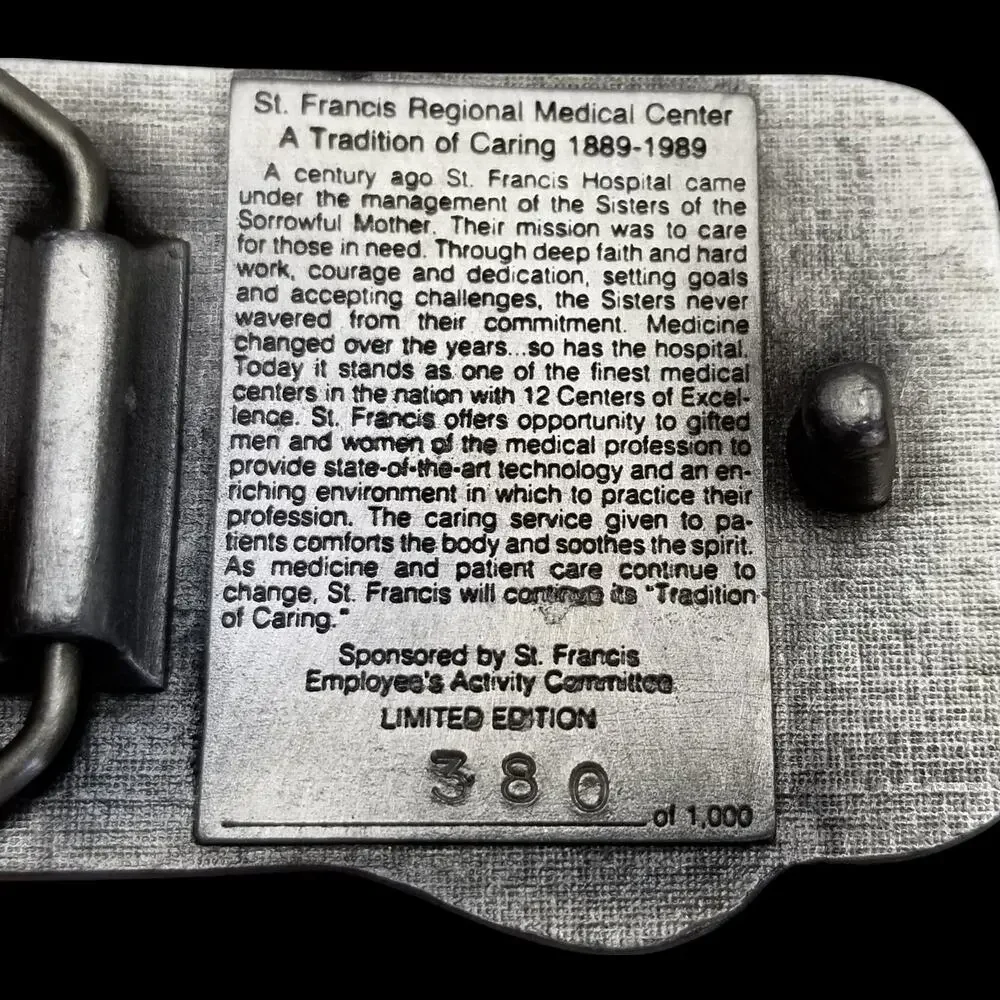 VTG Belt Buckle 1989 St. Francis Regional Medical Center Hospital Wichita Kansas